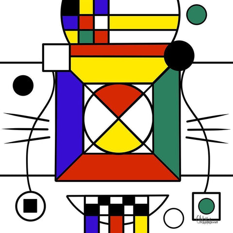 Kandinsky Style VI White Modern Wood Framed Art Print with Double Matting by Medeiros, Celito