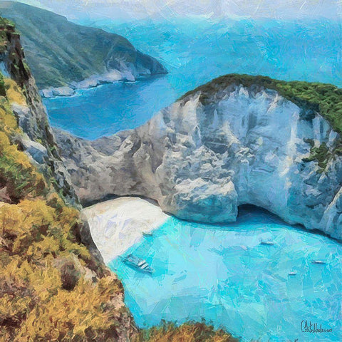 Beach on Zakyntos  Black Modern Wood Framed Art Print with Double Matting by Medeiros, Celito