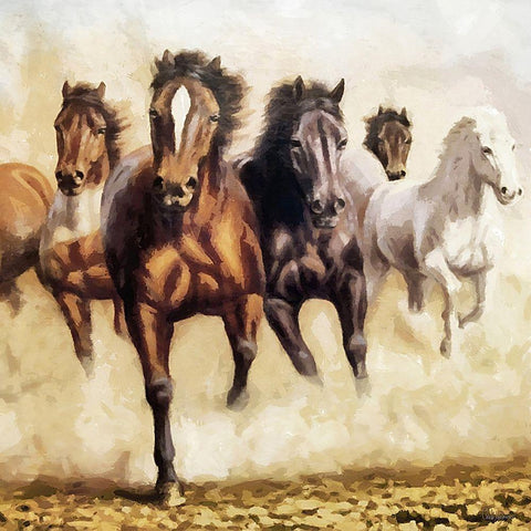 Running Horses White Modern Wood Framed Art Print with Double Matting by Medeiros, Celito