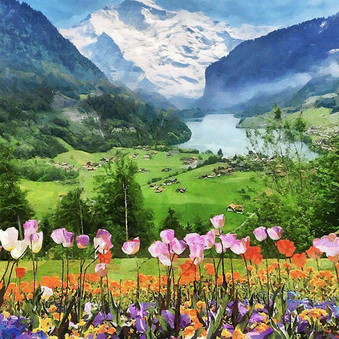 Lake in the Alps Gold Ornate Wood Framed Art Print with Double Matting by Medeiros, Celito