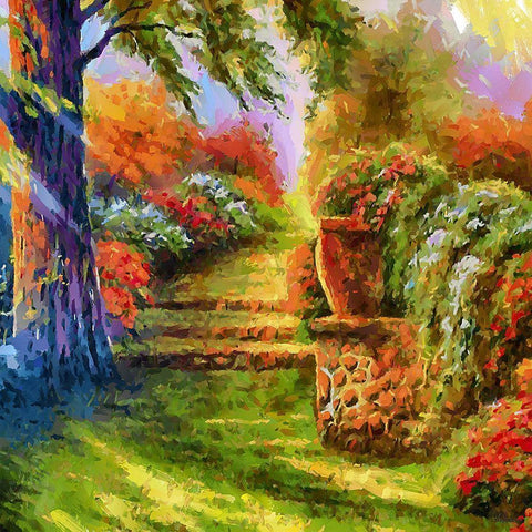 Steps in Garden White Modern Wood Framed Art Print with Double Matting by Medeiros, Celito