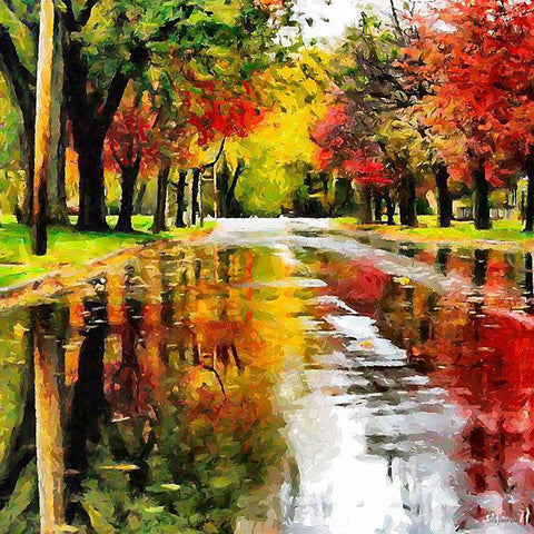 Street After the Rain White Modern Wood Framed Art Print by Medeiros, Celito