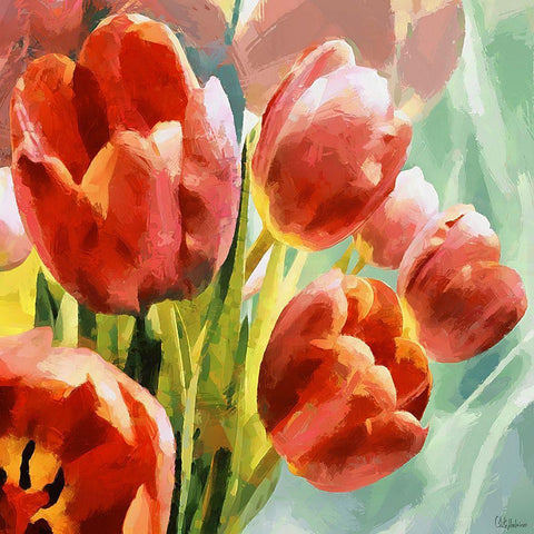 Red Tulips Black Modern Wood Framed Art Print with Double Matting by Medeiros, Celito