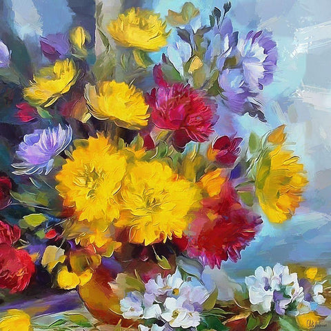 Flowers in Ceramic Vase Gold Ornate Wood Framed Art Print with Double Matting by Medeiros, Celito