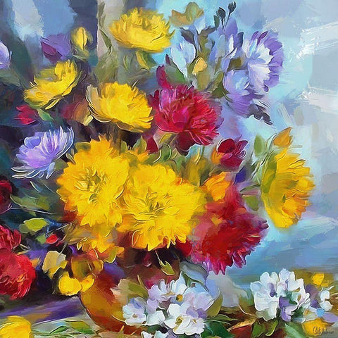 Flowers in Ceramic Vase White Modern Wood Framed Art Print with Double Matting by Medeiros, Celito