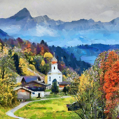 Austria Village White Modern Wood Framed Art Print with Double Matting by Medeiros, Celito