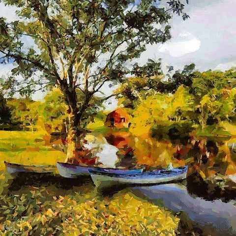 Three Boats White Modern Wood Framed Art Print with Double Matting by Medeiros, Celito