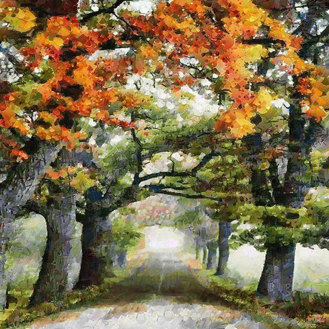 Romantic Autumn Way Gold Ornate Wood Framed Art Print with Double Matting by Medeiros, Celito