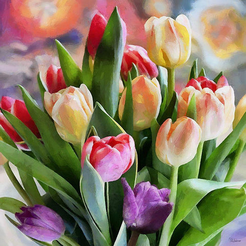 Bouquet of Tulips Gold Ornate Wood Framed Art Print with Double Matting by Medeiros, Celito