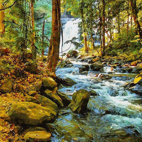 Watterfall in the Wood Black Modern Wood Framed Art Print by Medeiros, Celito