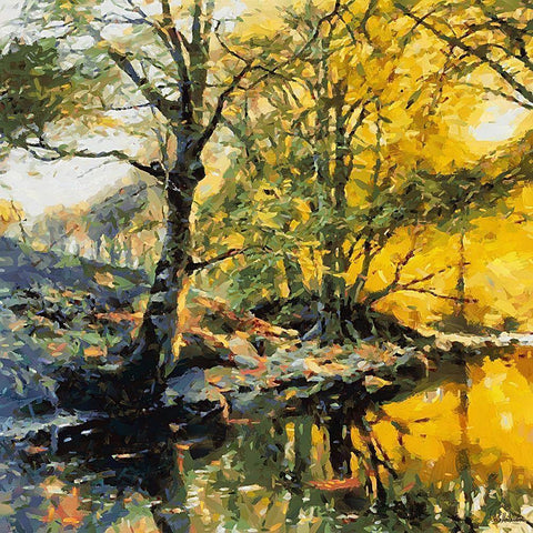 Slowly Stream Gold Ornate Wood Framed Art Print with Double Matting by Medeiros, Celito