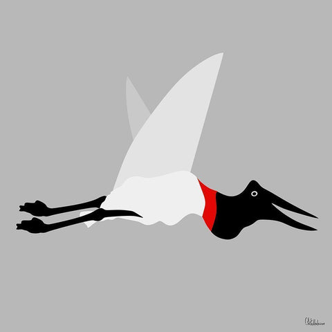 Stork BW Black Modern Wood Framed Art Print with Double Matting by Medeiros, Celito