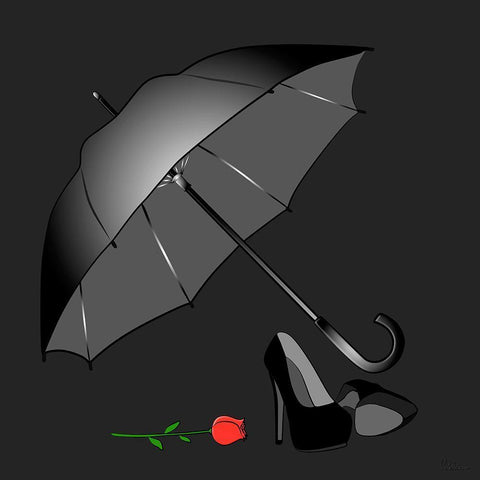 Umbrella BW White Modern Wood Framed Art Print with Double Matting by Medeiros, Celito