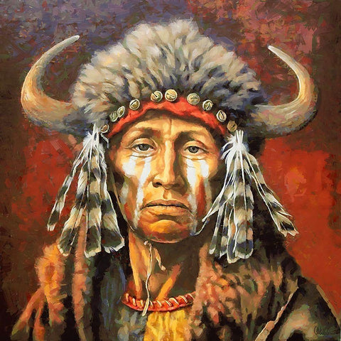 Old Indian Man Black Modern Wood Framed Art Print with Double Matting by Medeiros, Celito