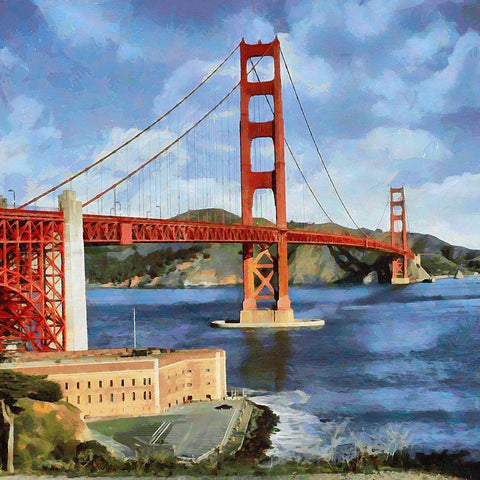 Golden Gate Bridge White Modern Wood Framed Art Print with Double Matting by Medeiros, Celito