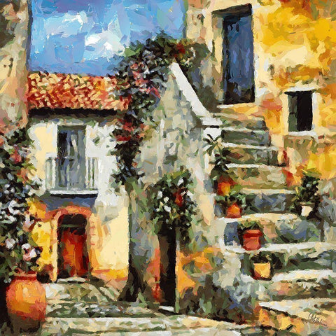 Old House in Italy Gold Ornate Wood Framed Art Print with Double Matting by Medeiros, Celito