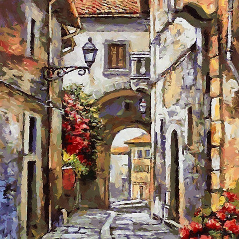 Old Stone Street White Modern Wood Framed Art Print by Medeiros, Celito