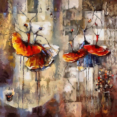 Dancers in Orange Dress White Modern Wood Framed Art Print with Double Matting by Medeiros, Celito