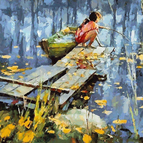 Young Fisher White Modern Wood Framed Art Print by Medeiros, Celito