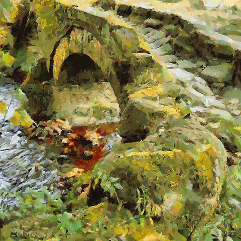 Old Stone Bridge Gold Ornate Wood Framed Art Print with Double Matting by Medeiros, Celito