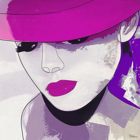 Girl with Purple Hat III Black Modern Wood Framed Art Print with Double Matting by Medeiros, Celito