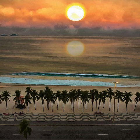 Sunset over the Ocean White Modern Wood Framed Art Print by Medeiros, Celito