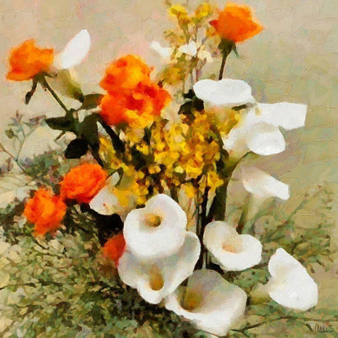 Summer Bouquet I White Modern Wood Framed Art Print with Double Matting by Medeiros, Celito