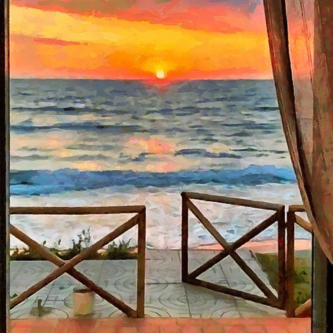 View from the Beach House Gold Ornate Wood Framed Art Print with Double Matting by Medeiros, Celito