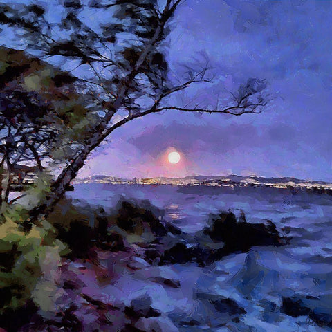 Full Moon Above the Sea White Modern Wood Framed Art Print with Double Matting by Medeiros, Celito