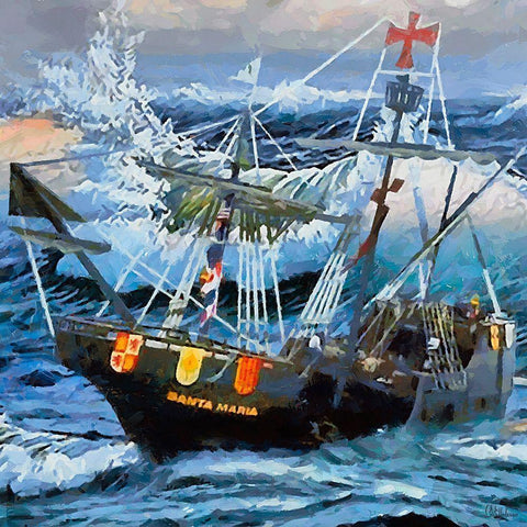 Boat Santa Maria Gold Ornate Wood Framed Art Print with Double Matting by Medeiros, Celito