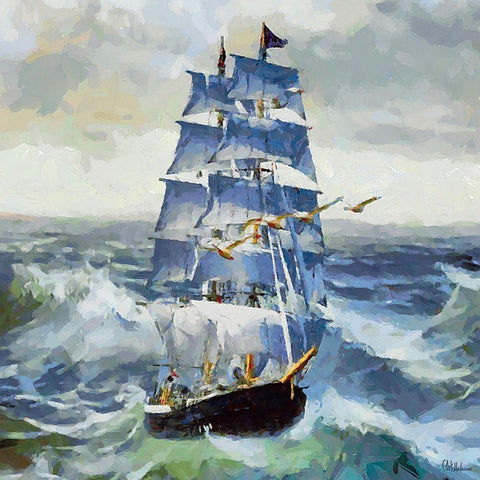 Boat Santa Maria I Black Modern Wood Framed Art Print with Double Matting by Medeiros, Celito