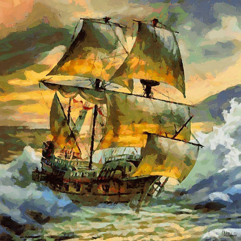 Boat Santa Maria III White Modern Wood Framed Art Print by Medeiros, Celito