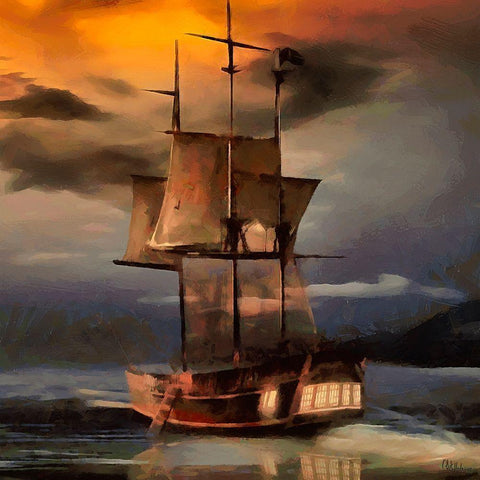 Boat Santa Maria IV Black Modern Wood Framed Art Print with Double Matting by Medeiros, Celito