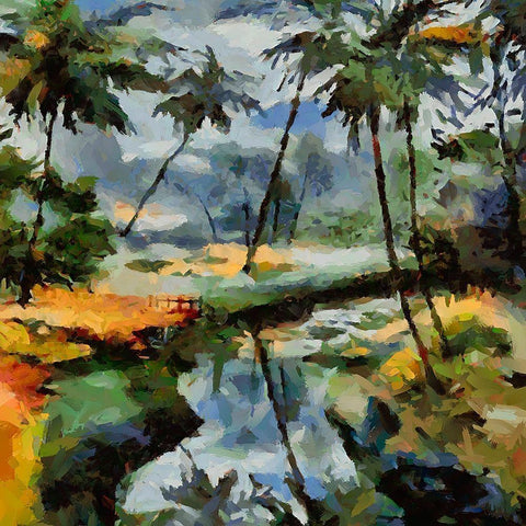 Tropical River Black Ornate Wood Framed Art Print with Double Matting by Medeiros, Celito