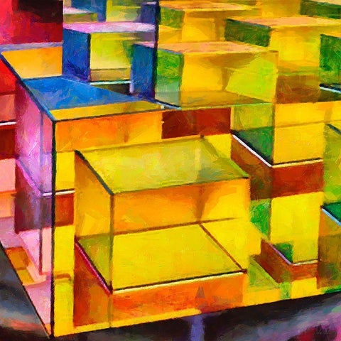 Yellow Cube Black Ornate Wood Framed Art Print with Double Matting by Medeiros, Celito