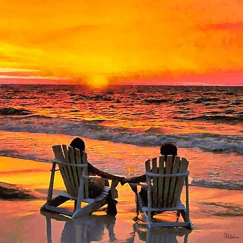 Romantic Sunset White Modern Wood Framed Art Print with Double Matting by Medeiros, Celito
