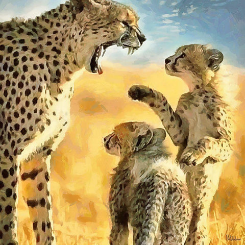 Leopard Family White Modern Wood Framed Art Print with Double Matting by Medeiros, Celito