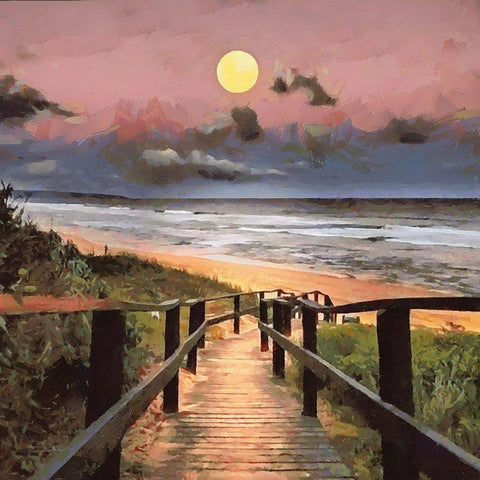 Steps to the Beach Gold Ornate Wood Framed Art Print with Double Matting by Medeiros, Celito