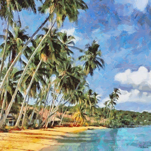 Palms on the Beach White Modern Wood Framed Art Print with Double Matting by Medeiros, Celito