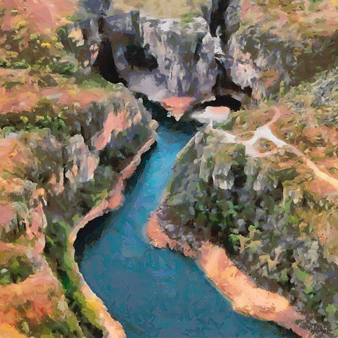 Deep canyon with River White Modern Wood Framed Art Print by Medeiros, Celito