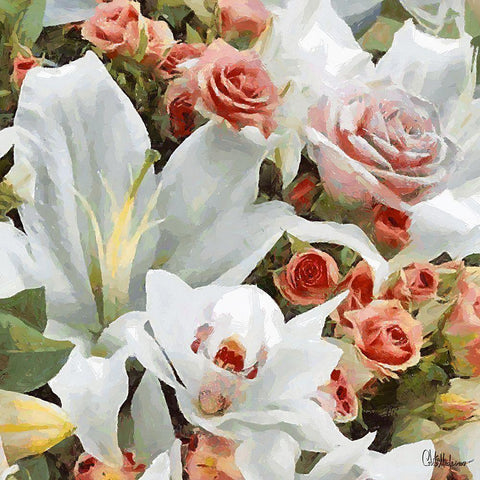 Roses and Lillies Gold Ornate Wood Framed Art Print with Double Matting by Medeiros, Celito