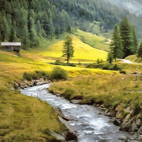 Stream in the Alps White Modern Wood Framed Art Print by Medeiros, Celito