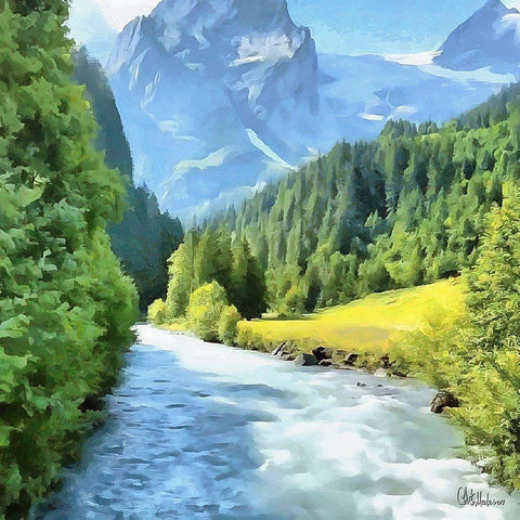 River in Mountains White Modern Wood Framed Art Print with Double Matting by Medeiros, Celito