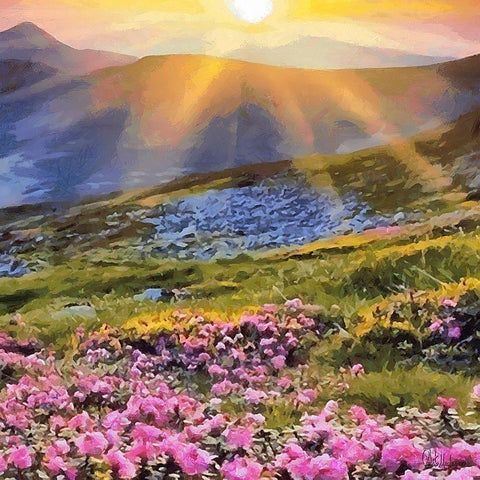Sunset over the Mountains White Modern Wood Framed Art Print by Medeiros, Celito