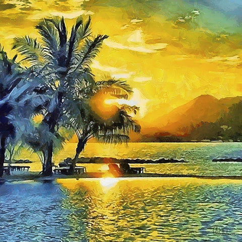 Sunset over the Palms White Modern Wood Framed Art Print with Double Matting by Medeiros, Celito