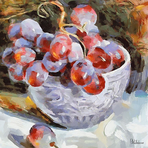 Basket with Grapes White Modern Wood Framed Art Print with Double Matting by Medeiros, Celito