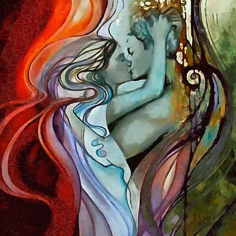 Kissing is nice Gold Ornate Wood Framed Art Print with Double Matting by Medeiros, Celito