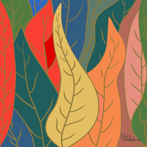 Colorful Leaves I Black Modern Wood Framed Art Print with Double Matting by Medeiros, Celito