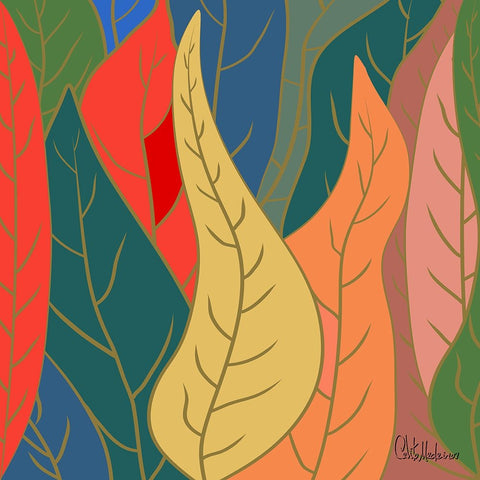 Colorful Leaves I Black Ornate Wood Framed Art Print with Double Matting by Medeiros, Celito