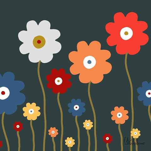 Flowers on black Background White Modern Wood Framed Art Print by Medeiros, Celito
